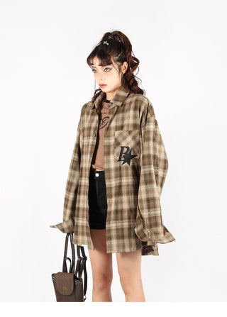 Plaid logo graphic overshirt