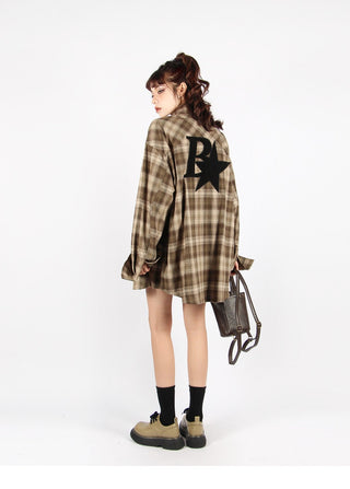 Plaid logo graphic overshirt