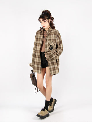 Plaid logo graphic overshirt
