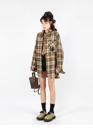 Plaid logo graphic overshirt