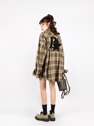 Plaid logo graphic overshirt