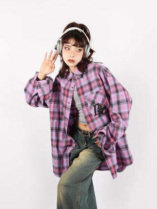 Plaid logo graphic overshirt