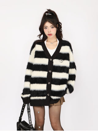 Striped oversized knit cardigan