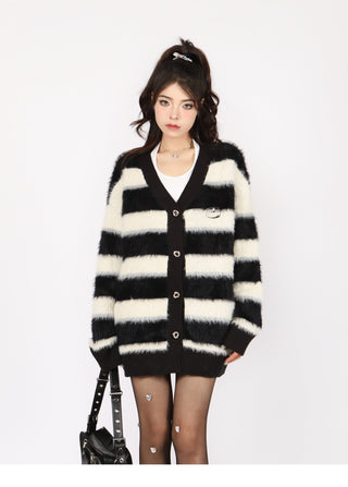 Striped oversized knit cardigan