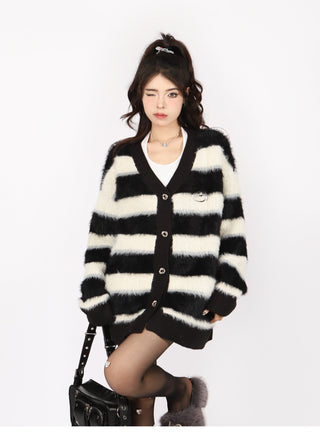 Striped oversized knit cardigan