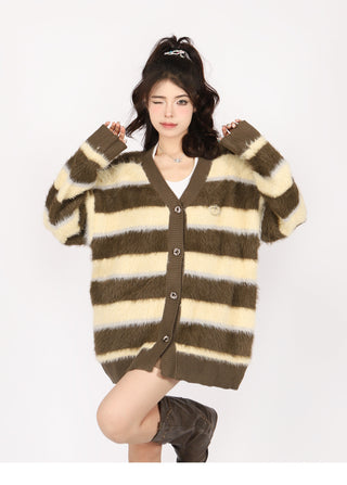 Striped oversized knit cardigan