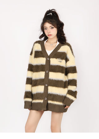 Striped oversized knit cardigan