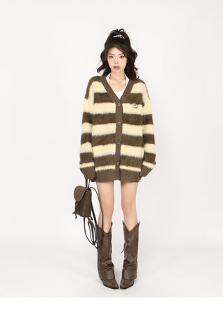Striped oversized knit cardigan