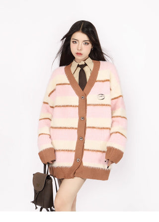 Striped oversized knit cardigan