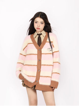 Striped oversized knit cardigan