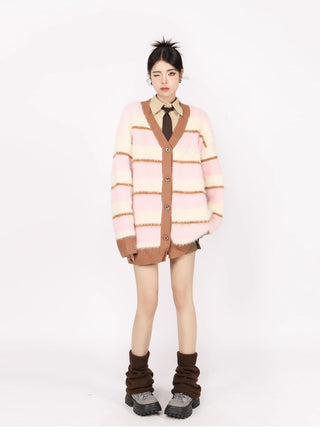 Striped oversized knit cardigan