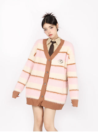 Striped oversized knit cardigan