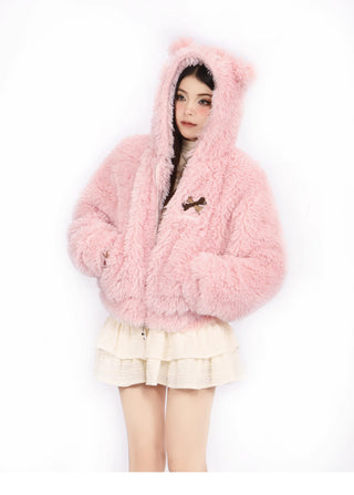 Cute Bear ear plush wool jacket
