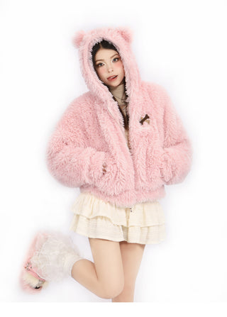 Cute Bear ear plush wool jacket