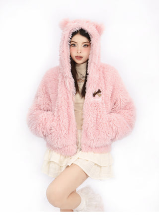 Cute Bear ear plush wool jacket