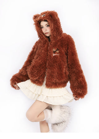Cute Bear ear plush wool jacket