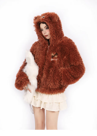 Cute Bear ear plush wool jacket