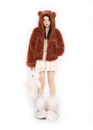 Cute Bear ear plush wool jacket