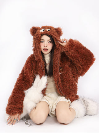 Cute Bear ear plush wool jacket