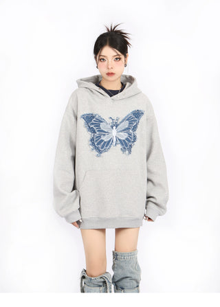 Butterfly embroidered loose hoodie
