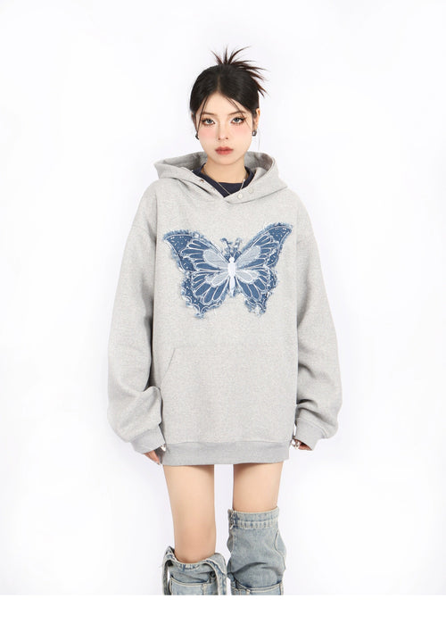 Butterfly embroidered loose hoodie