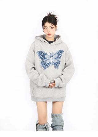 Butterfly embroidered loose hoodie