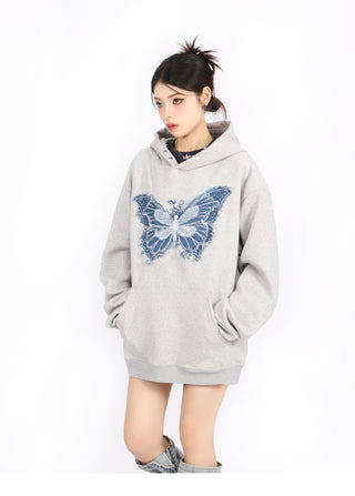 Butterfly embroidered loose hoodie