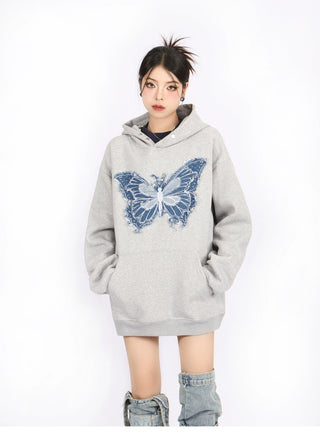 Butterfly embroidered loose hoodie