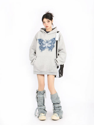 Butterfly embroidered loose hoodie