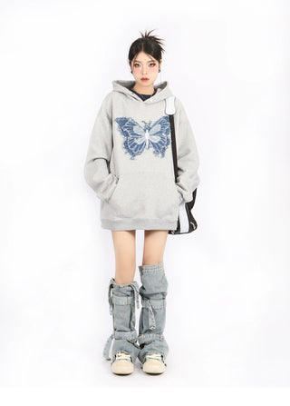 Butterfly embroidered loose hoodie