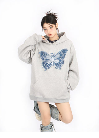 Butterfly embroidered loose hoodie