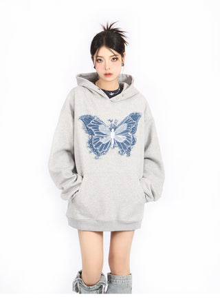 Butterfly embroidered loose hoodie