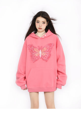 Butterfly embroidered loose hoodie