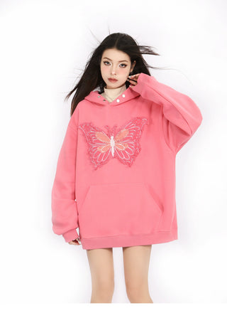 Butterfly embroidered loose hoodie