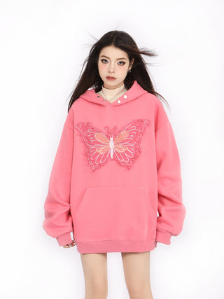 Butterfly embroidered loose hoodie