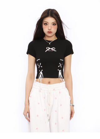 Bow tie short-sleeved short top
