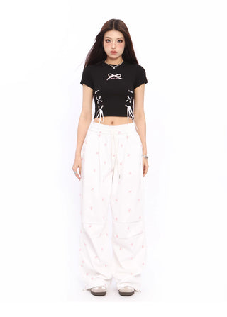 Bow tie short-sleeved short top