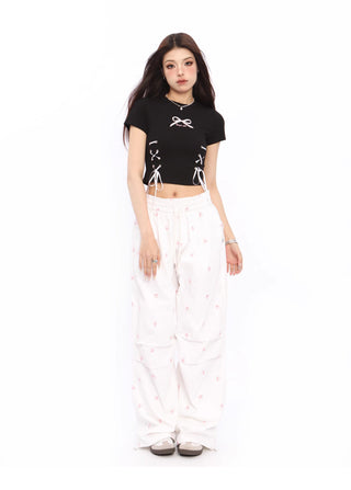 Bow tie short-sleeved short top