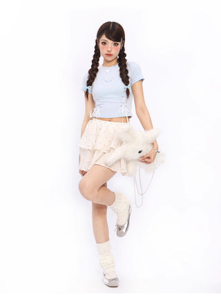 Bow tie short-sleeved short top