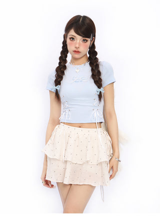Bow tie short-sleeved short top