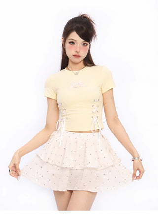 Bow tie short-sleeved short top