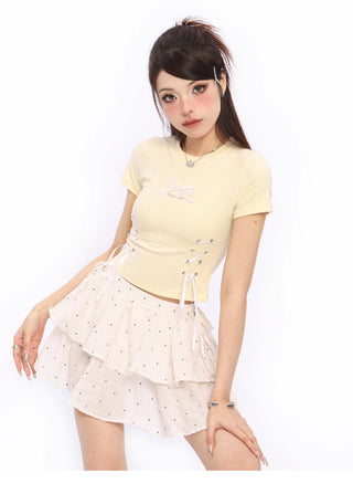 Bow tie short-sleeved short top