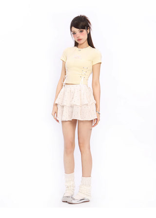 Bow tie short-sleeved short top