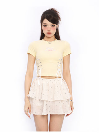 Bow tie short-sleeved short top