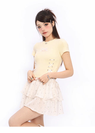 Bow tie short-sleeved short top