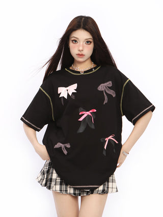 Bow short-sleeved T-shirt