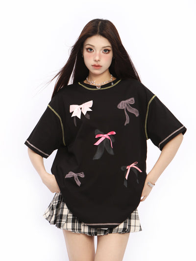 Bow short-sleeved T-shirt