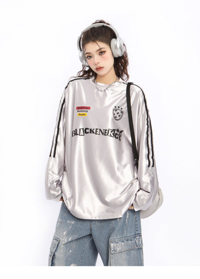 Bright silver letter printed sports jersey