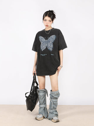 Butterfly embroidery washed oversize top