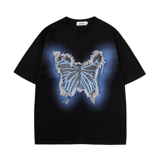 Butterfly embroidery washed oversize top